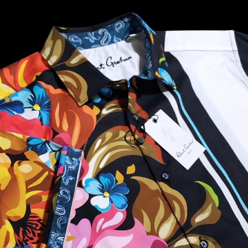 NEW Robert Graham Floral Vibrant XL Classic Fit Short Sleeve Sport Shirt